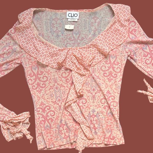 Vintage NEW CLIO Romantic Ruffled VNeck Fitted Women’s Top/Blouse/Shirt Small - Picture 3 of 4